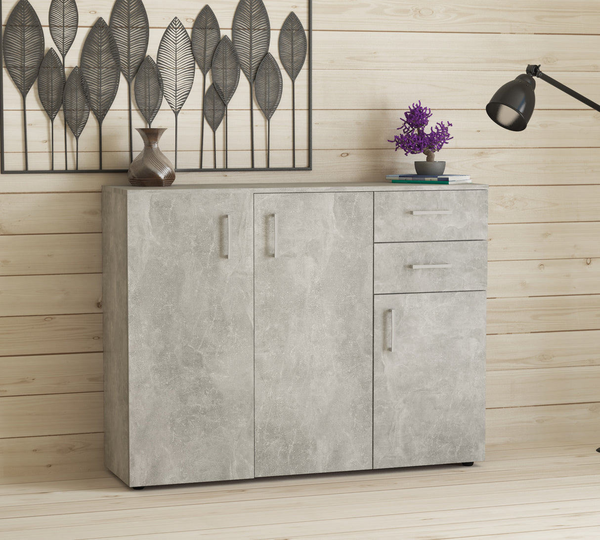 Kit mobile 3 ante + 2 cassetti 103x35x92 cemento ch. k4298