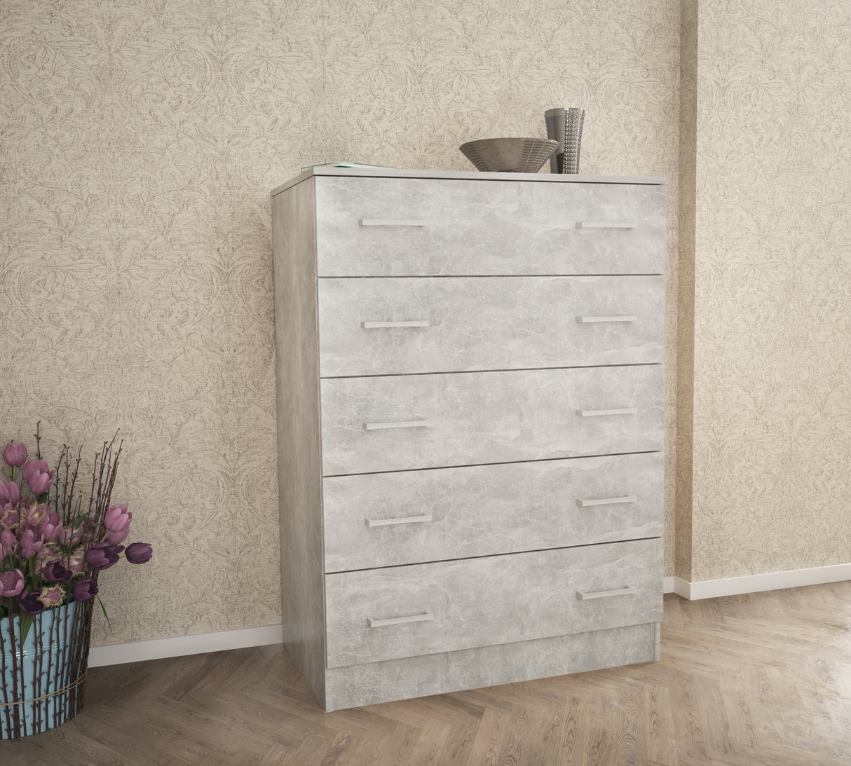 Kit cassettiera 5 cassetti 80x45x111 cm cemento ch.k4298