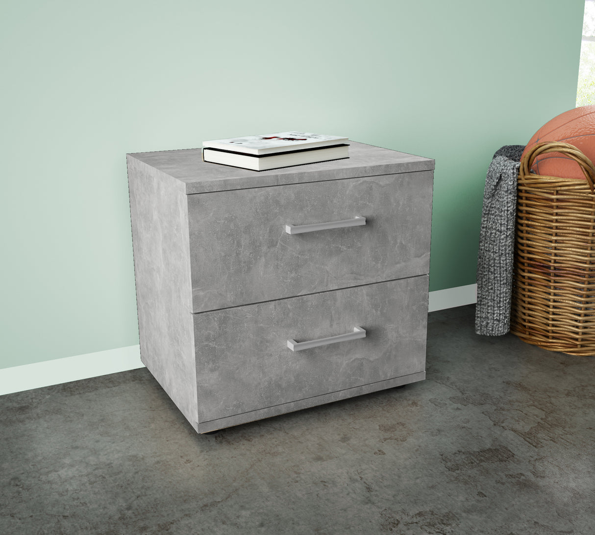 Kit comodino 2 cassetti 48x36x41 cm cemento ch.k4298
