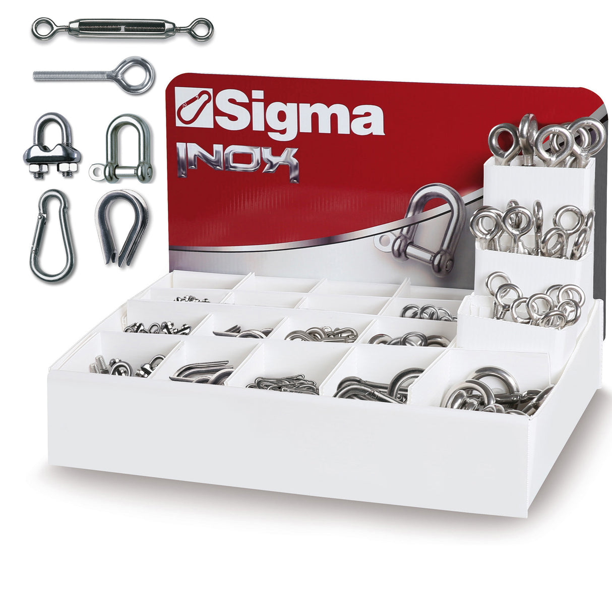 Espositore da banco con 400 accessori inox