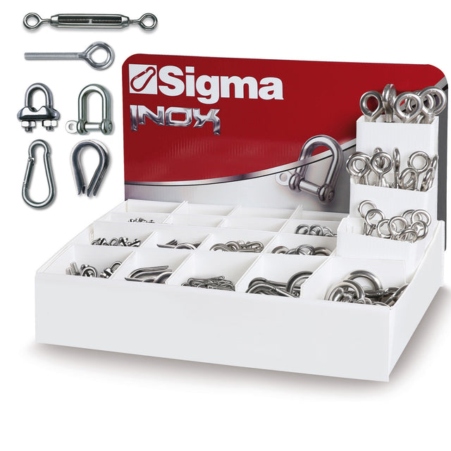 Espositore da banco con 400 accessori inox