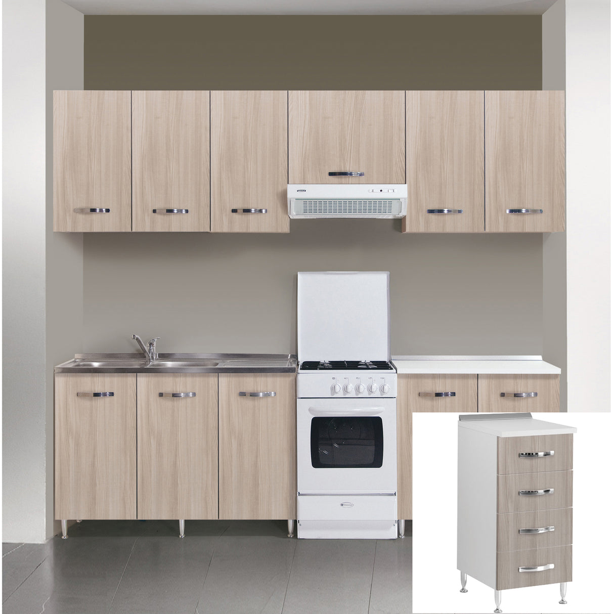 Kit cucina base 4 cassetti 40x50xh85 cm olmo