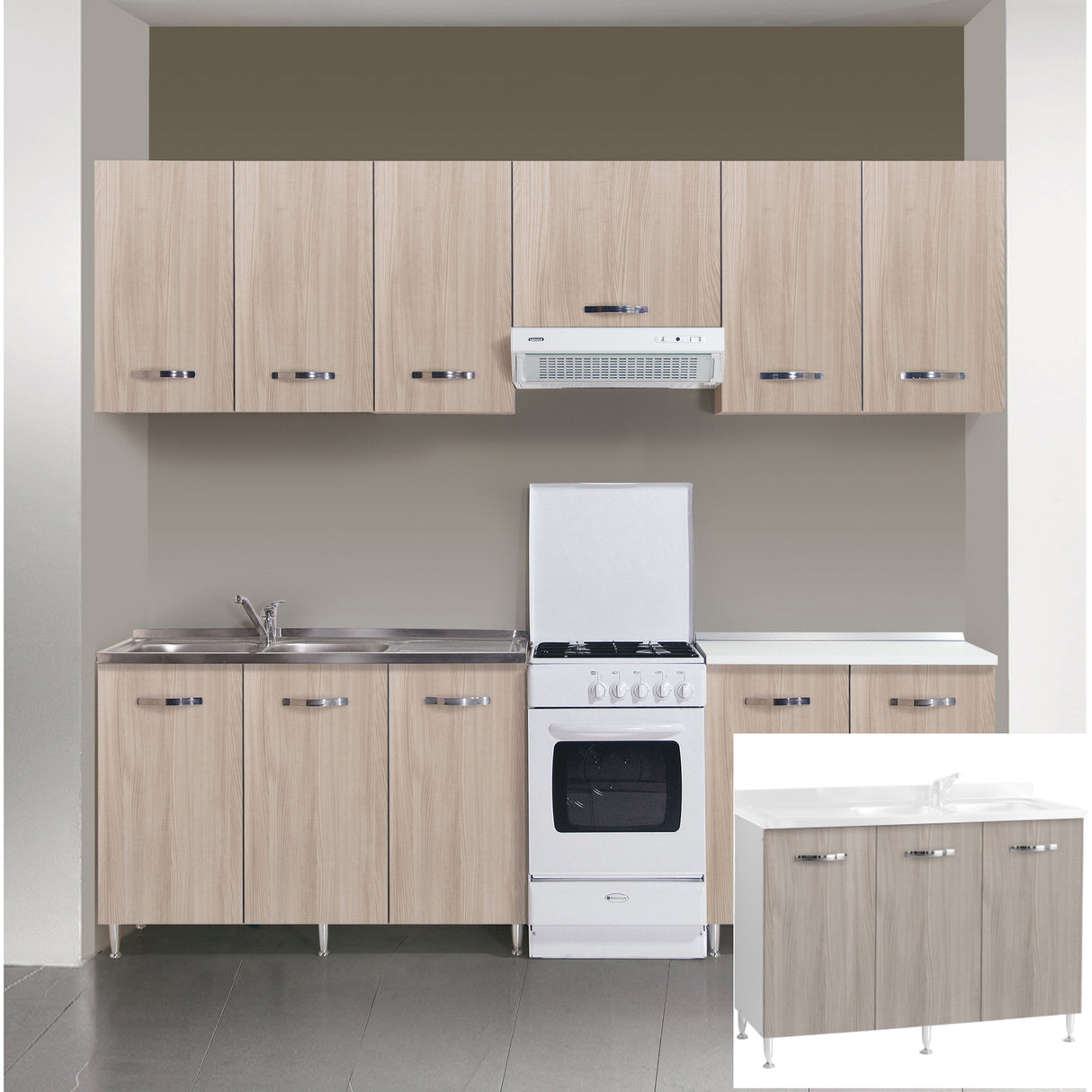 Kit cucina base 3 ante 120x50xh85 cm senza lavello olmo