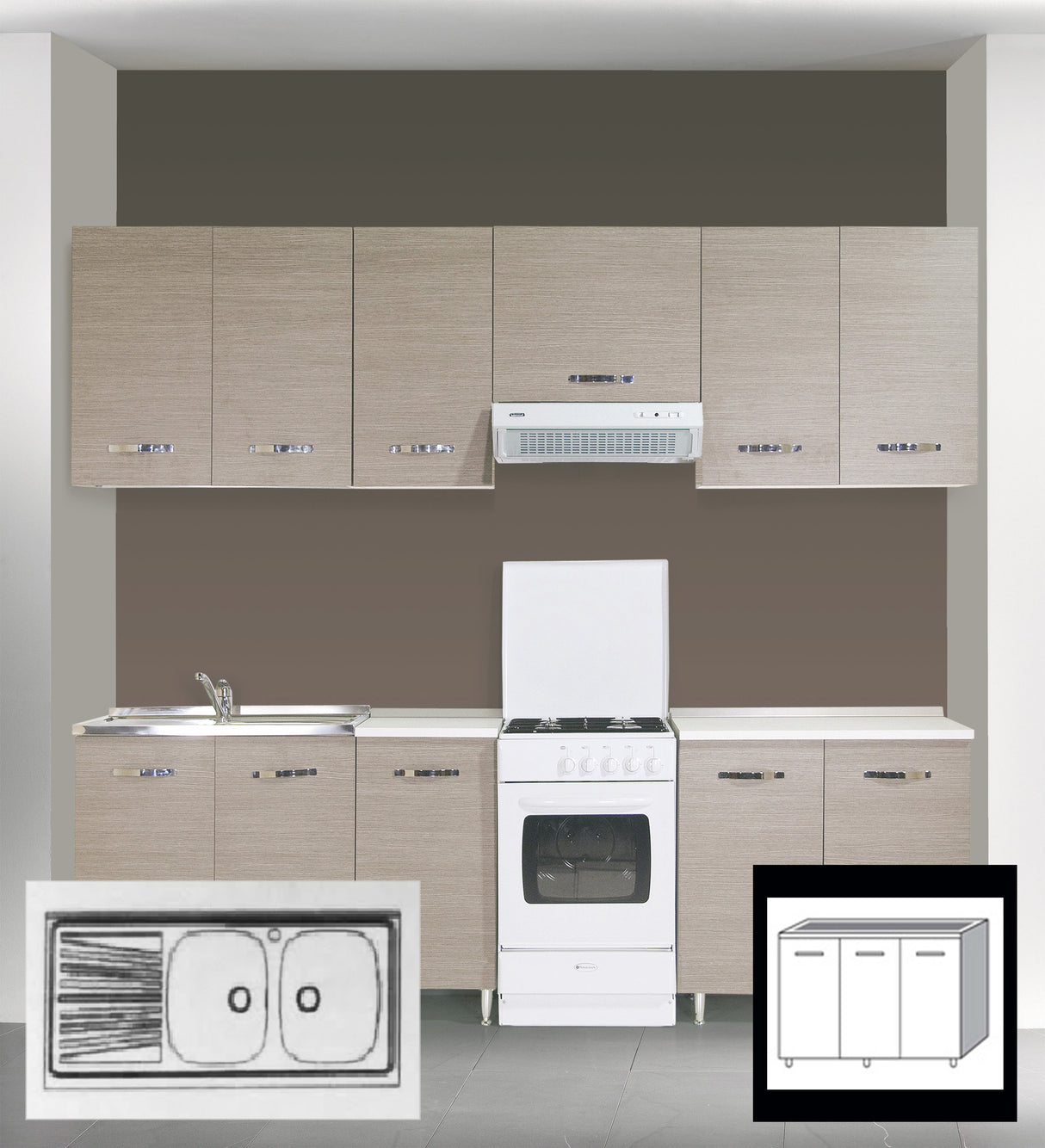 Lavello inox 2 vasche dx + gocciolatoio sx 120 cm