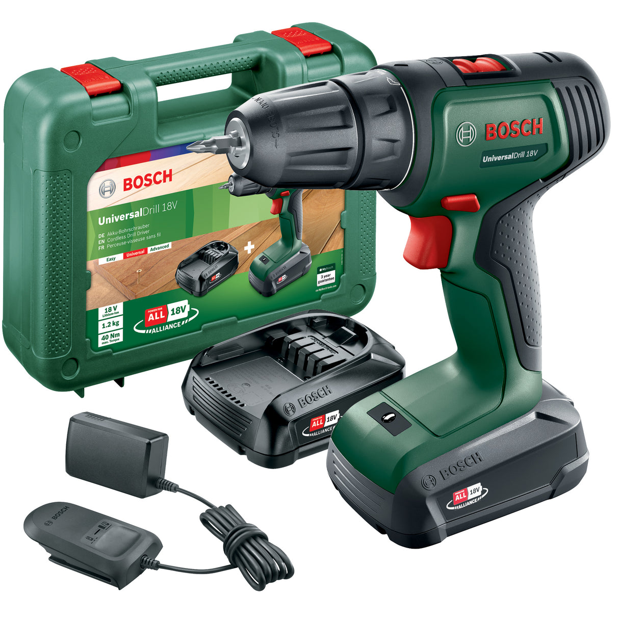 Bosch-v 18v trap. 2 batt.1,5ah universal drill k