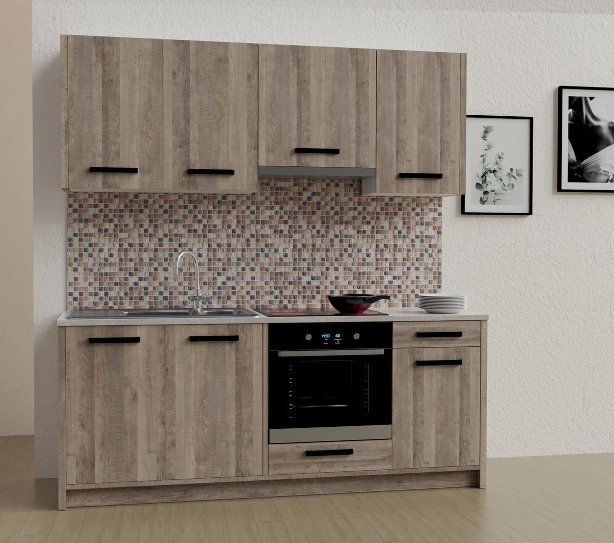 Cucina sochef 195x217 cm rovere sabbiato/grigio top non forato