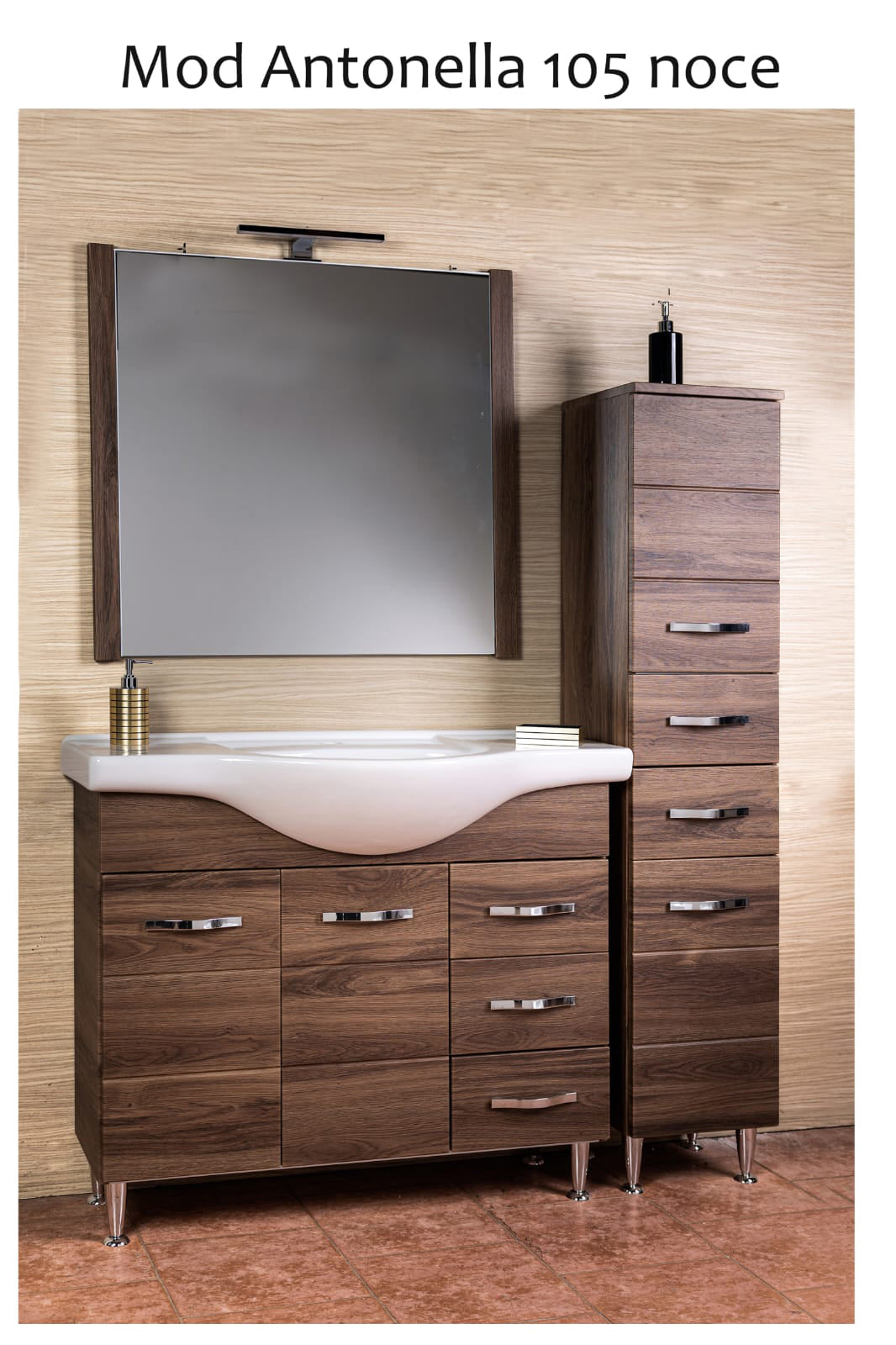 Mobile bagno antonella 2 ante + 3 cassetti 105 noce