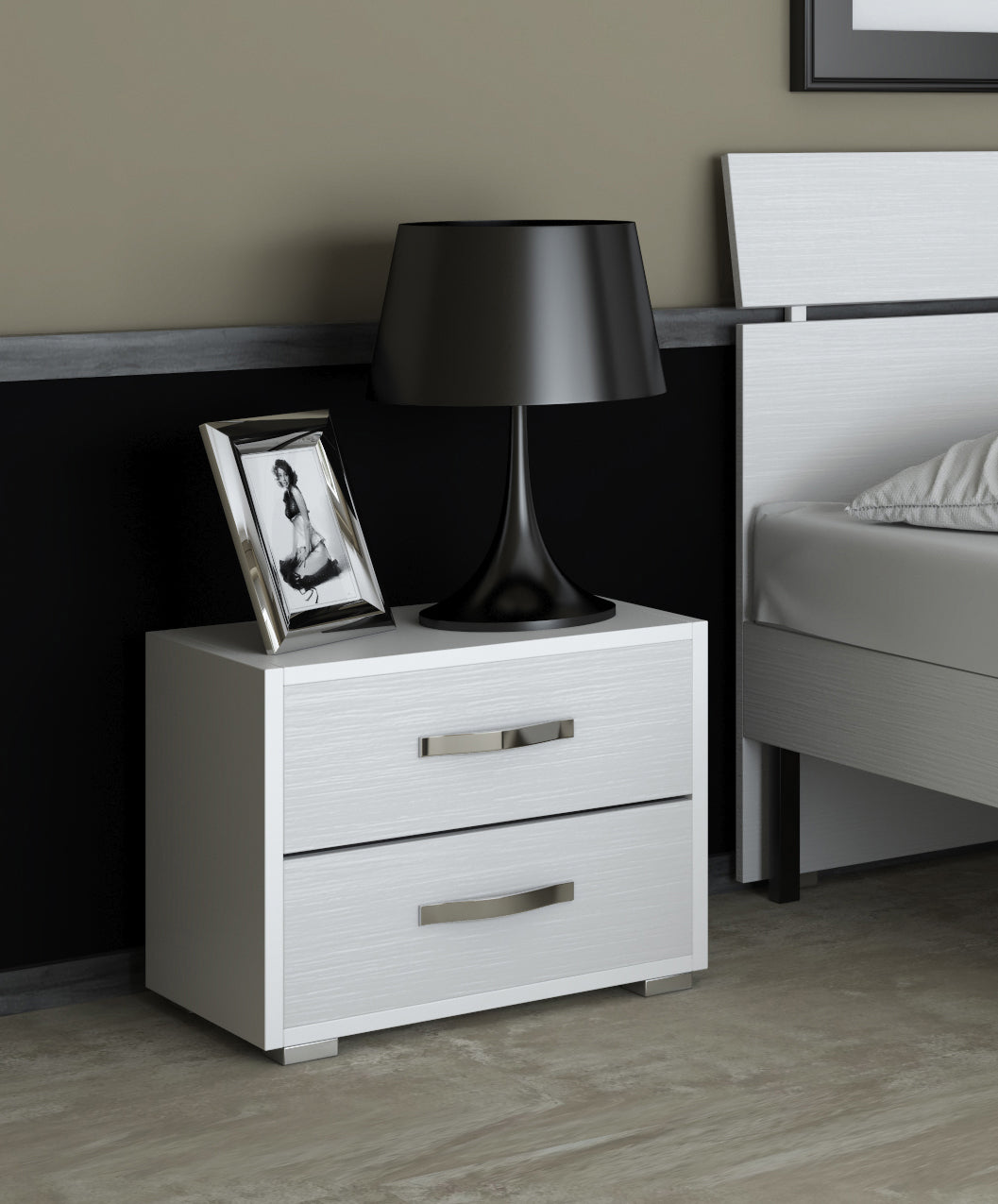 Linea modern comodino 2c bianco fr. cm 43x52x36