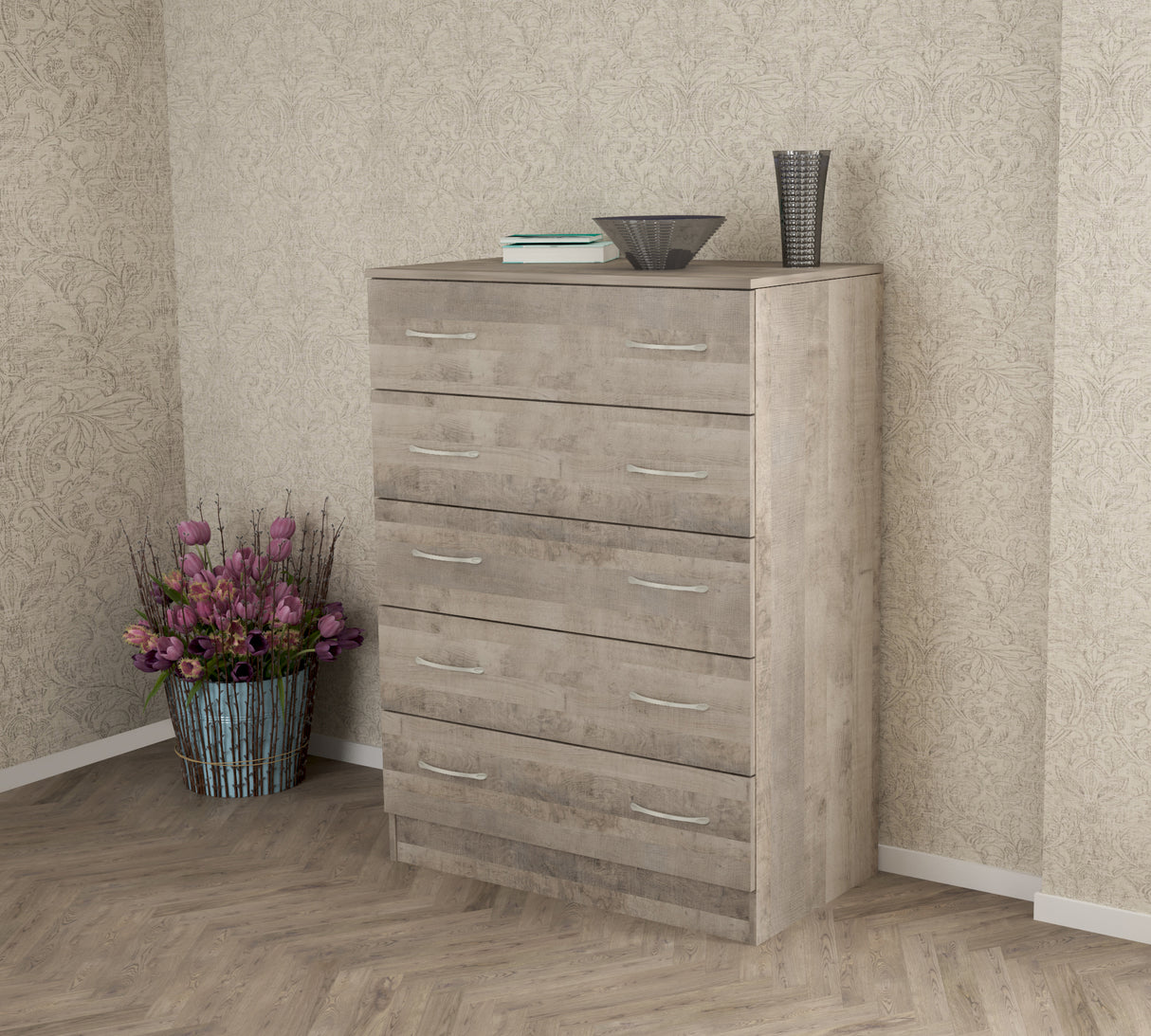 Kit cassettiera 5c 80x45x111 cm rovere pl.