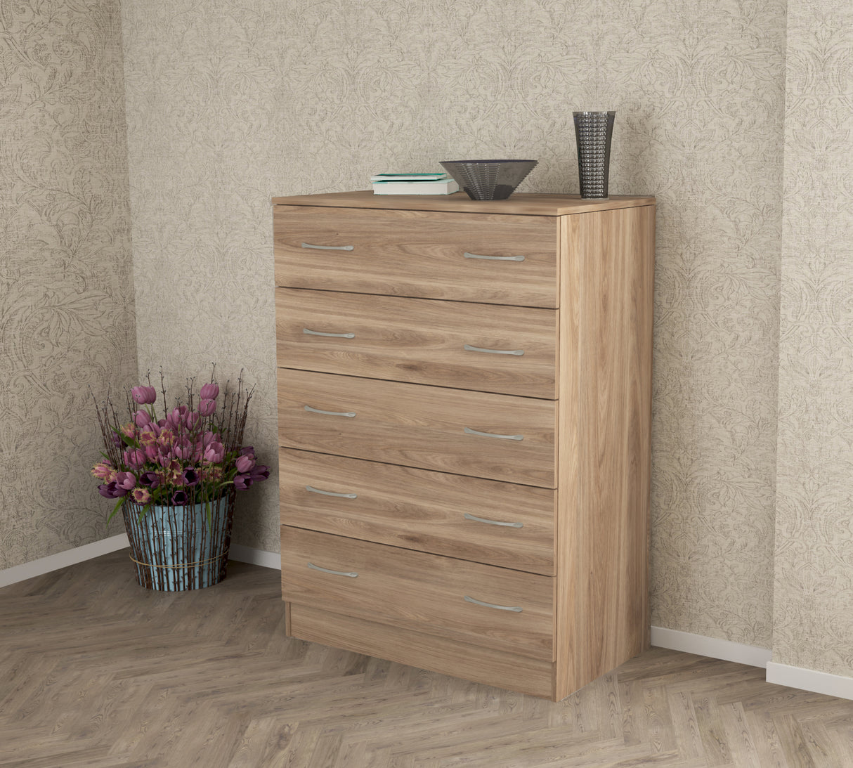 Kit cassettiera 5 cassetti 80x45x111 cm rovere