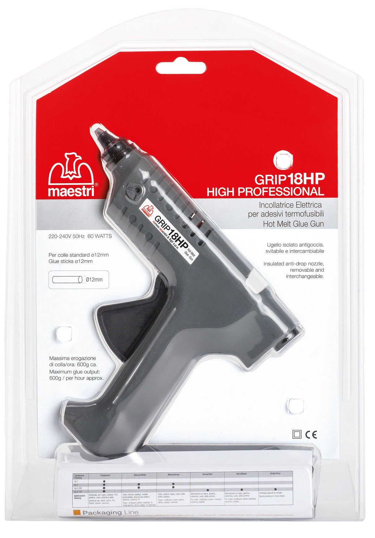 Pistola incollatrice ro-ma grip 18hp 60w stick 12 mm