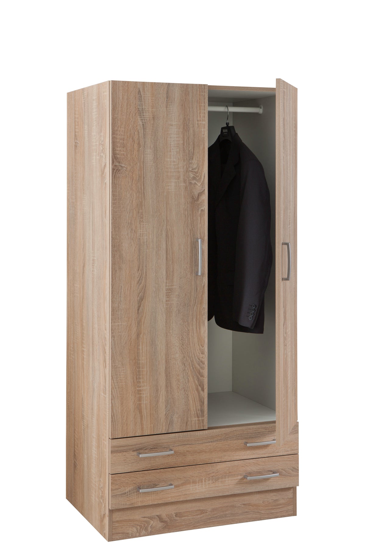 Kit armadio 2 ante + 2 cassetti 82x46x184,3 rovere scuro