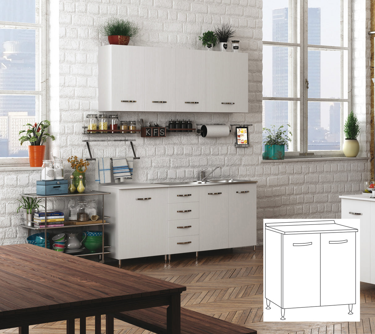 Kit cucina base 2 ante 80x50xh85 cm bianco