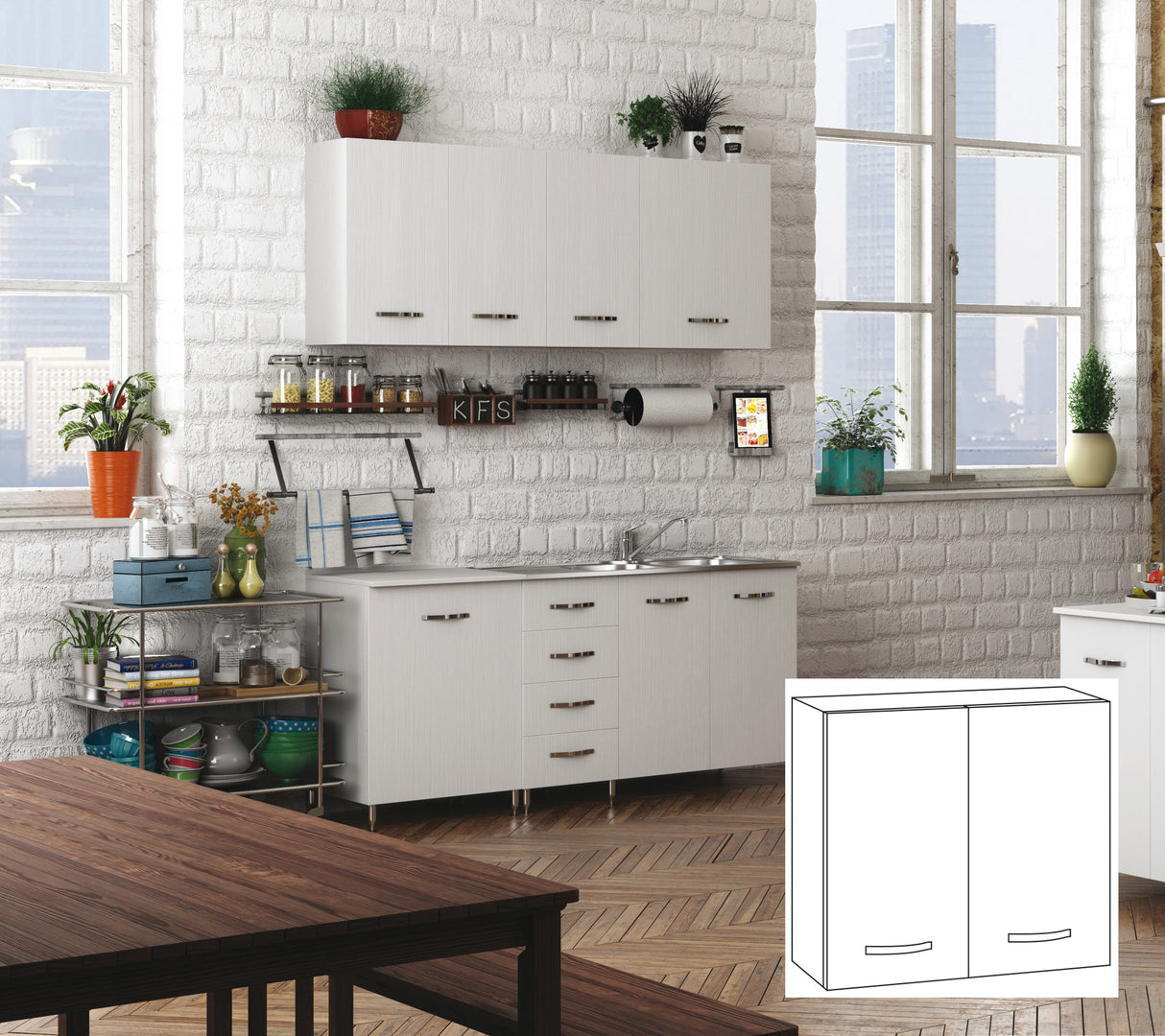 Kit cucina pensile 2 ante 80x32xh72 cm bianco