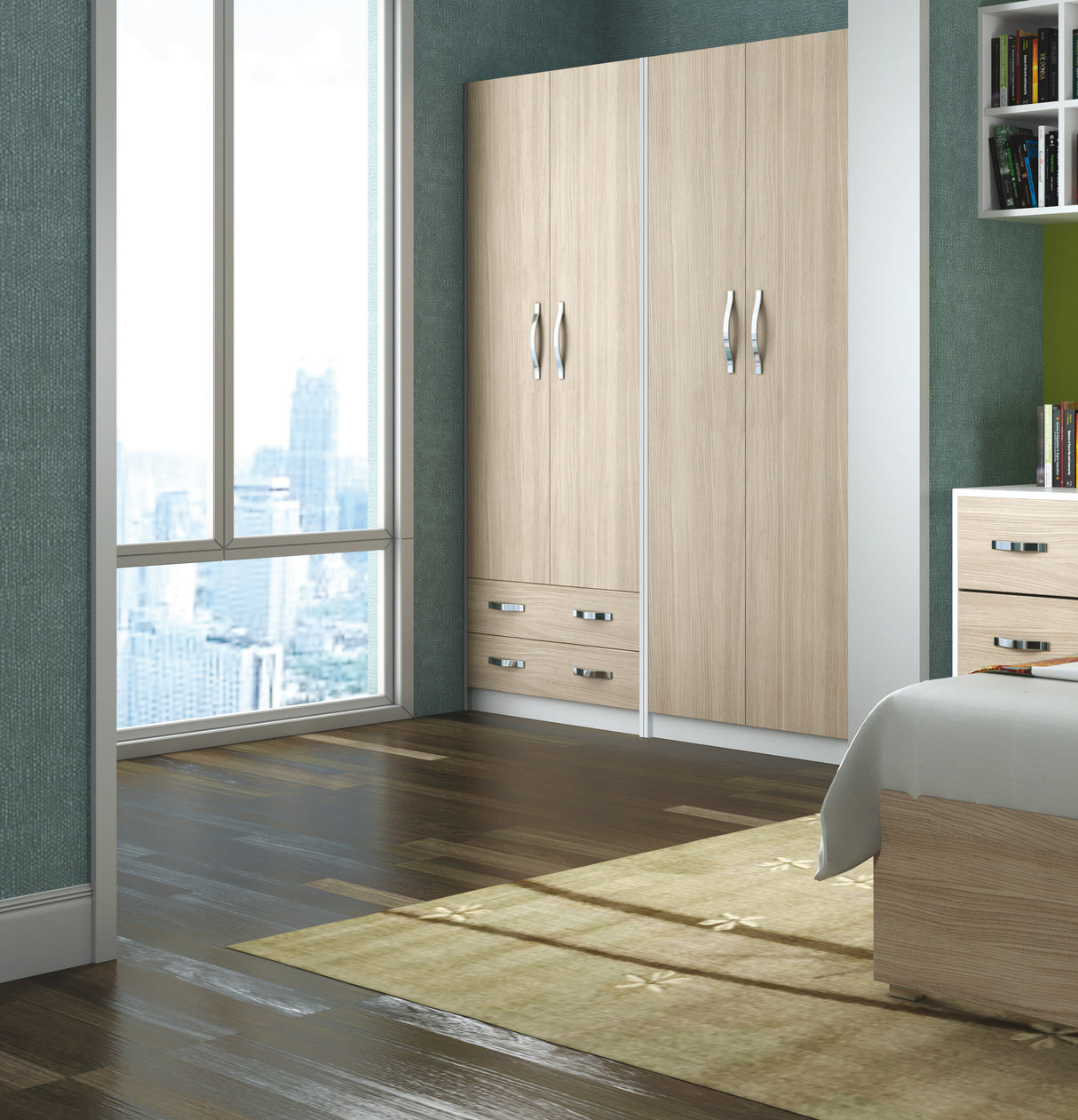 Linea modern armadio 2 ante + 2 cassetti 90x52x210 ol/bi