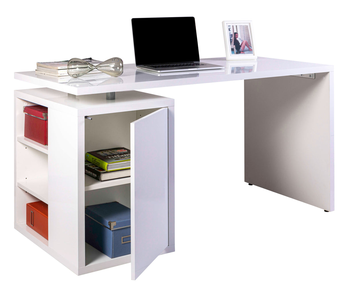 Kit scrivania cm.140x69x74h bianco lucido