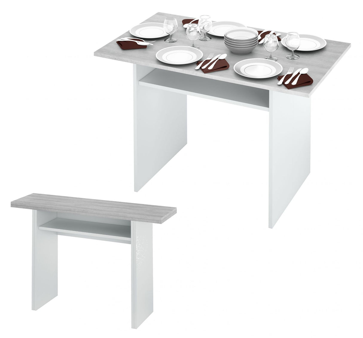 Kit tavolo consolle 35/70x120xh75 cm bianco ceme