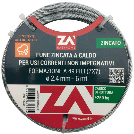 Cavetto acciaio zincato antigiro 133f d 4   25 m