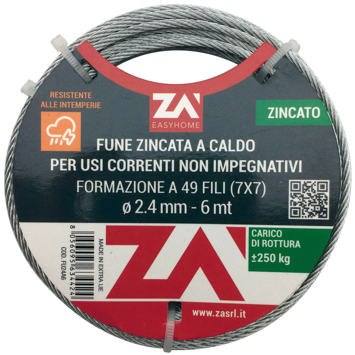 Cavetto acciaio zincato antigiro 133f d 5  25 m