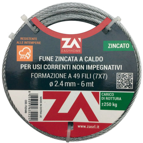 Cavetto acciaio zincato 42f d 1,5 mm  25 m