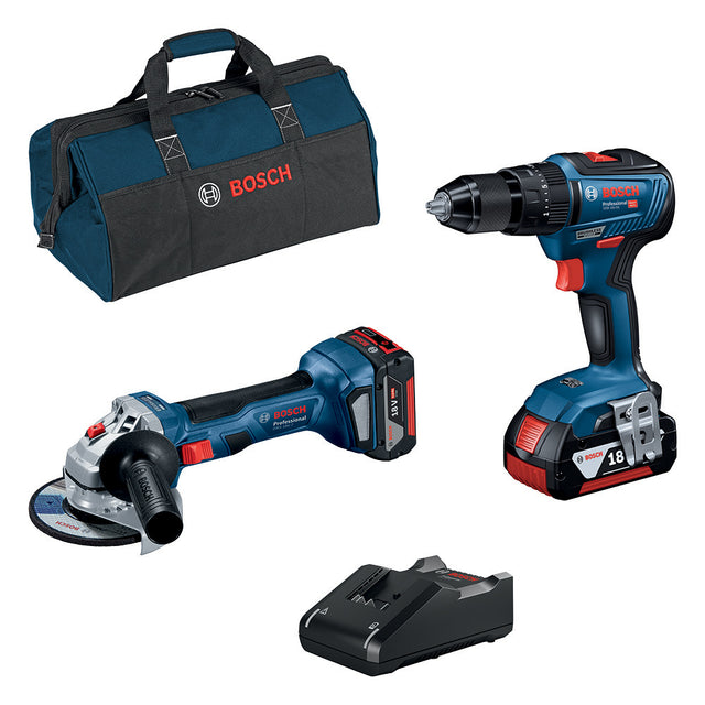 Bosch-b superkit 18v trapano+smerig.+2batt.4,0ah+caric.