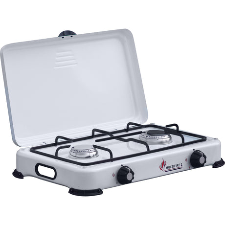 Fornello a gas 2 fuochi c/coperchio camping multifire 2