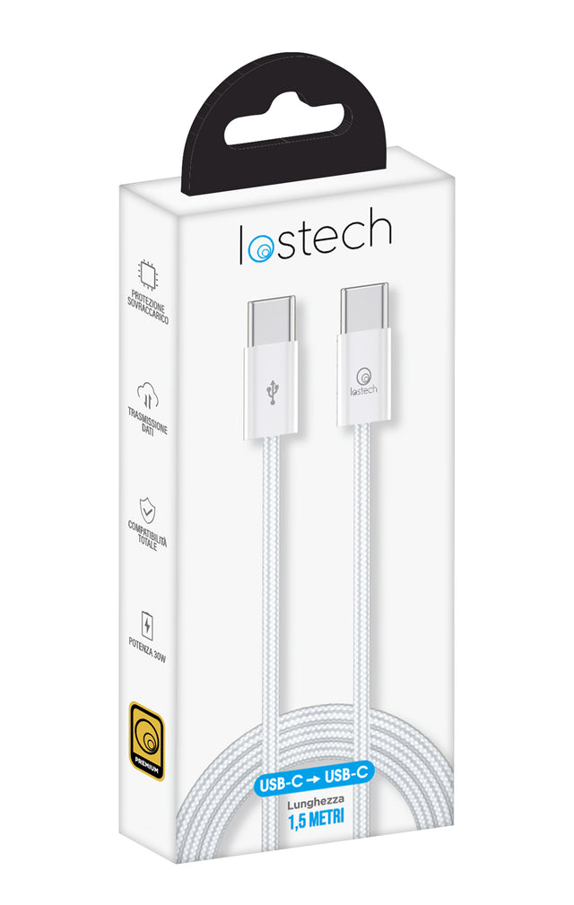 Cavo usb c / usb c 1,5m bianco 60w