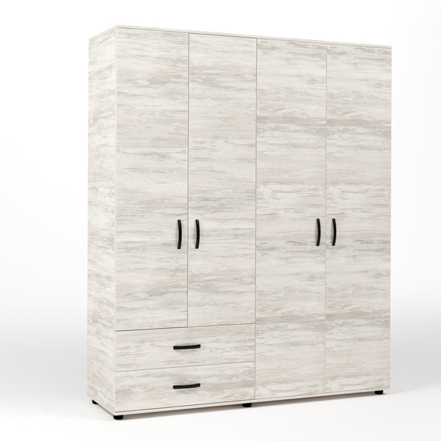 Kit armadio 4 ante + 2 cassetti 160x52x205 cm bianco ven.k083