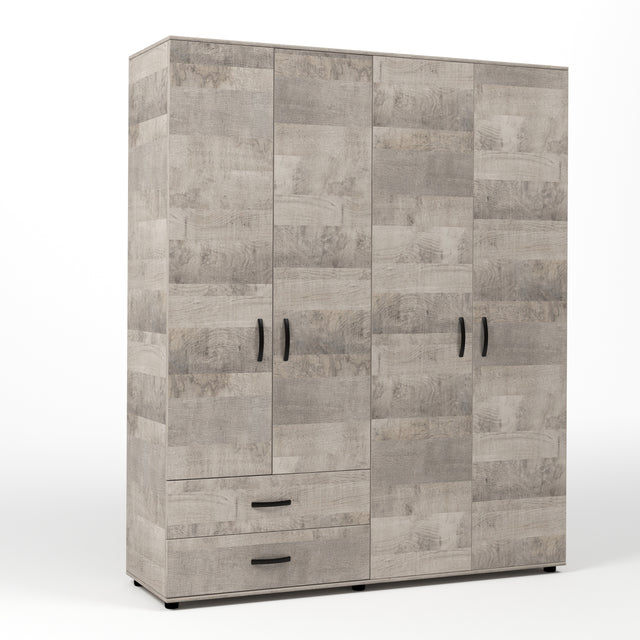 Kit armadio 4 ante + 2 cassetti 160x52x205 cm rovere plat.k355