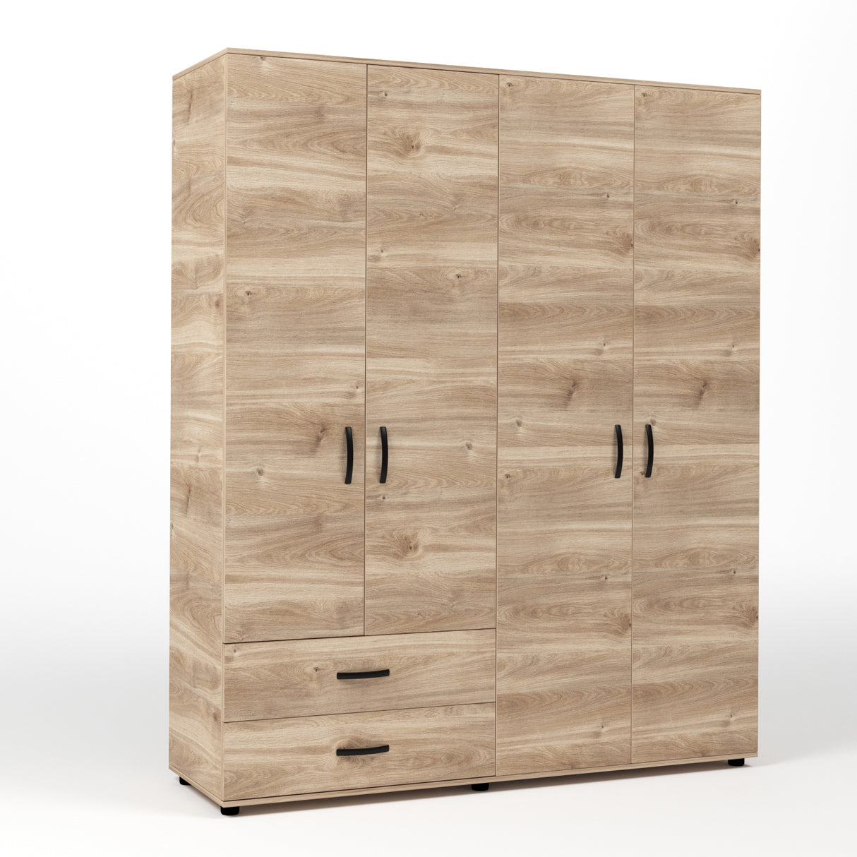 Kit armadio 4 ante + 2 cassetti 160x52x205 cm rovere m. k358