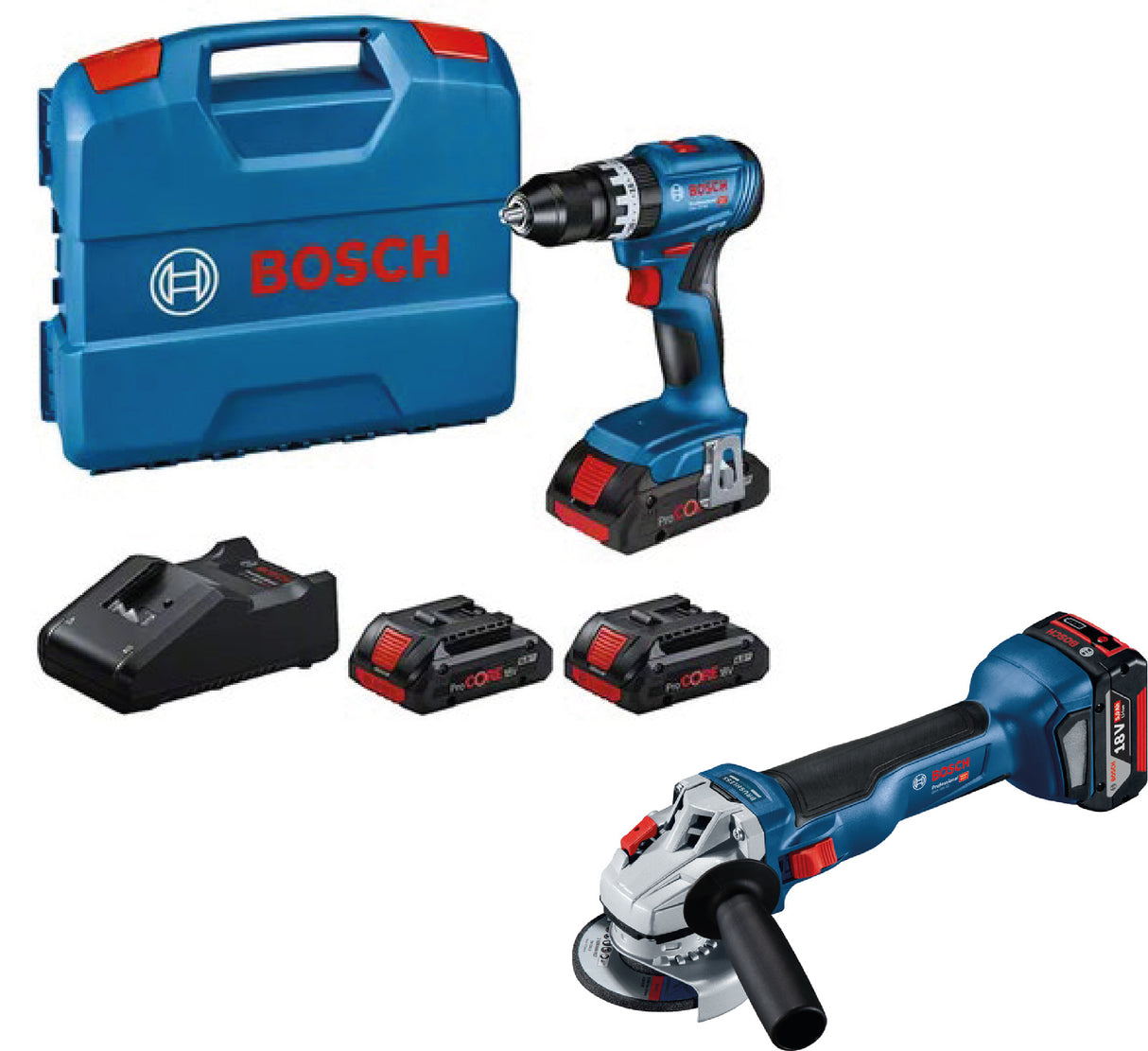 Bosch-b kit 18v trapano+smerig.+3 batt.4,0ah+caric.