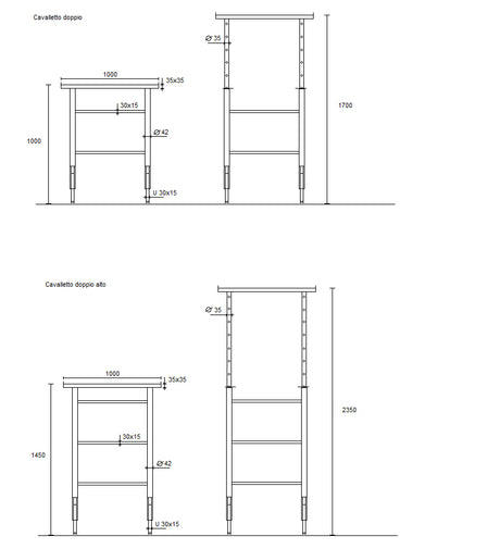 Cavalletto doppio regolabile 100-170 cm