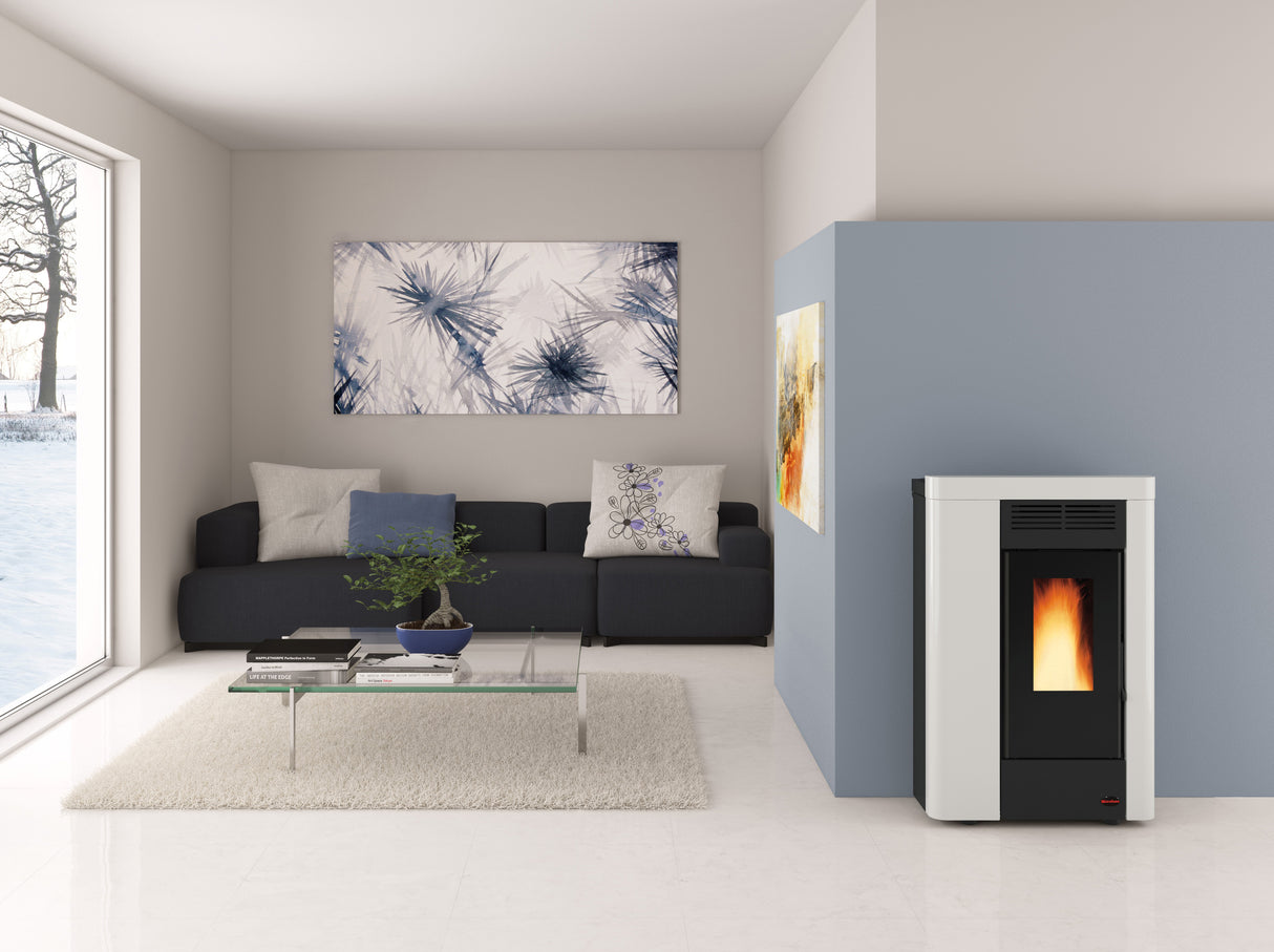 Stufa pellet 9 kw annabella ad evo canal. bianco