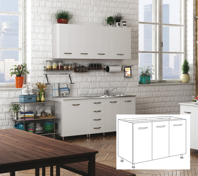 Kit cucina base 3 ante 120x50xh85 cm senza levello bianco
