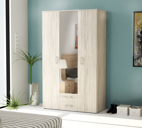 Kit armadio 3 ante + 2 cassetti specchio 120x52x200 bian/ven.k083
