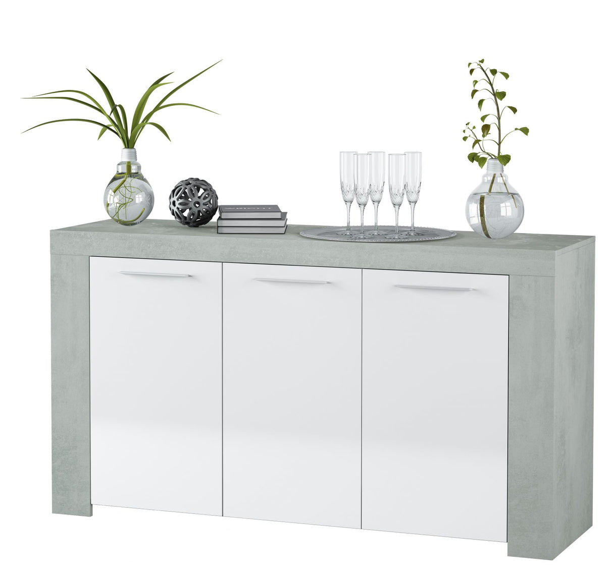 Kit credenza 3 ante ambit 144x42xh80 cm bia/cemen